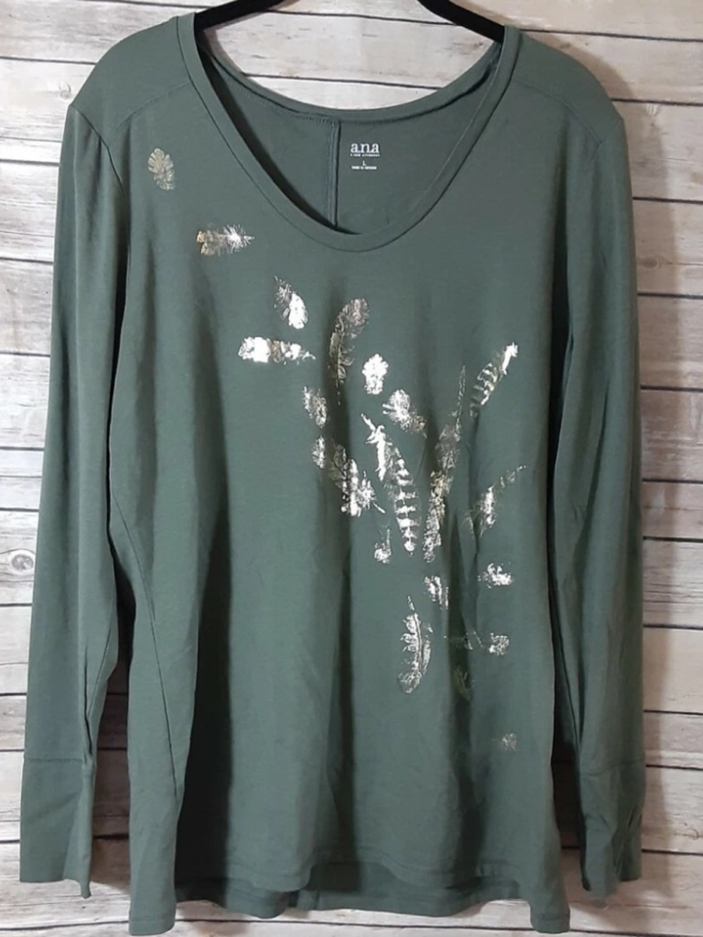 a.n.a Olive Sequin Long Sleeve Top, XXL
